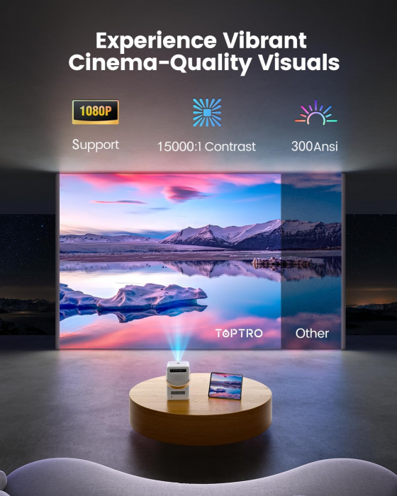 Viodeoproiector TOPTRO B1 cu WiFi and Bluetooth, Battery Powered Projector 1080P, TOPTRO Smart Portable Projector, Auto Focus Keystone, Outdoor Movie Projector for Phone/TV Stick [6]