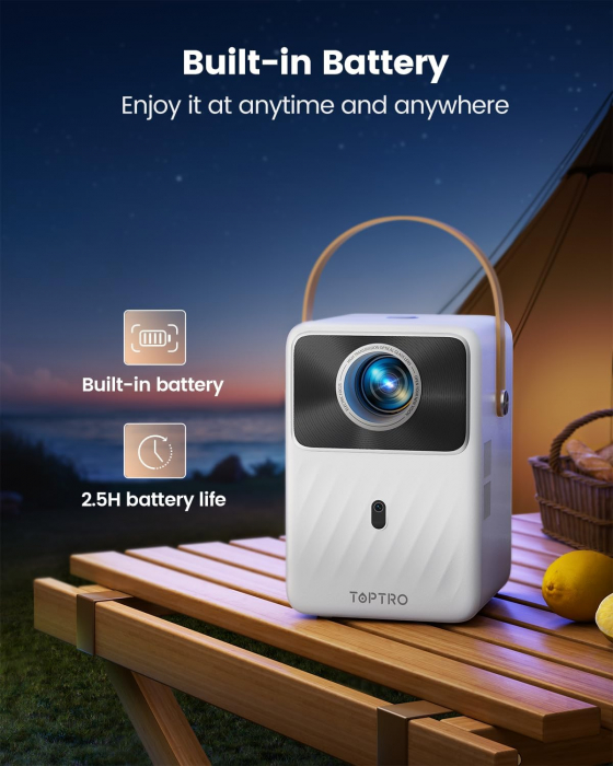 Viodeoproiector TOPTRO B1 cu WiFi and Bluetooth, Battery Powered Projector 1080P, TOPTRO Smart Portable Projector, Auto Focus Keystone, Outdoor Movie Projector for Phone/TV Stick [7]