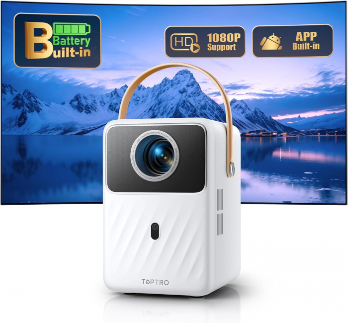 Viodeoproiector TOPTRO B1 cu WiFi and Bluetooth, Battery Powered Projector 1080P, TOPTRO Smart Portable Projector, Auto Focus Keystone, Outdoor Movie Projector for Phone/TV Stick [1]