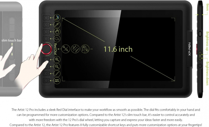 XP-PEN Artist 12 Pro Tableta grafica, 11.6" FHD, TILT, 8192 niveluri presiune, include Artrage 5, Manusa, 8 varfuri de rezerva [5]