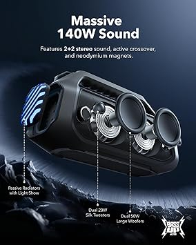 Boxa portabila Anker Soundcore Boom 2 Plus, 140W, BassUp 2.0, IPX7, Lumini RGB, Baterie externa, Bluetooth 5.3, Negru [6]