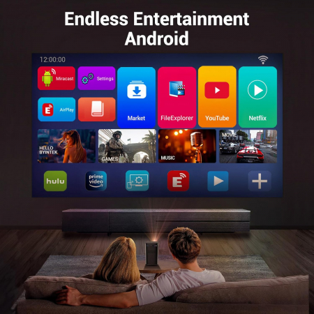 Mini Videoproiector Byintek P70 DLP 3D 4K 380Lumeni Android 9.0 Negru/Argintiu [7]