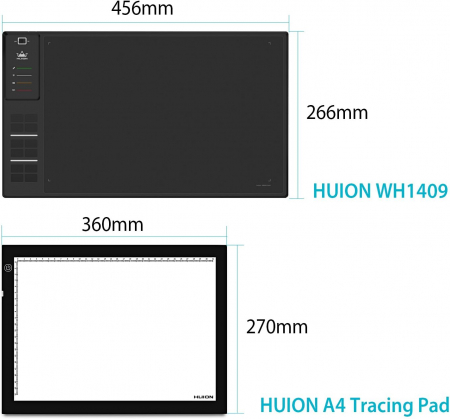 Tableta grafica cu stylus Huion WH1409 V2, Wireless, 8192 niveluri presiune, Negru [3]