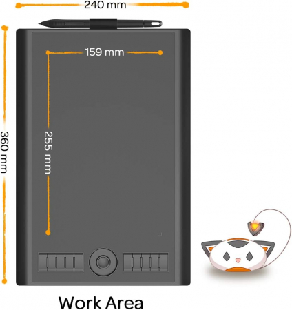 Tableta grafica GAOMON M10K 2018, 250PPS, 5080LPI, 16:9, Stylus cu 8192 niveluri de presiune, 1 tasta zoom si 10 taste express, 255x159 mm suprafata activa, Negru [1]