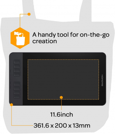 Tableta grafica GAOMON PD1161, Display, 11.6", IPS HD, Stilou cu 8192 niveluri de presiune, 8 taste de comanda rapida, Negru [8]