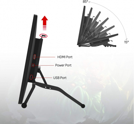 Tableta grafica GAOMON PD2200, Display, 21.5", Stilou 8192 niveluri de presiune, 13 taste tactile, Suport reglabil, Negru [7]