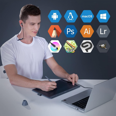 Tableta grafica Huion HS611 compatibila Windows, MacOS si Android albastru [4]