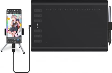 PC & Periferice - Tableta grafica HUION Inspiroy H1060P, Functie de inclinare ± 60 °, Stilou fara baterie, Presiune 8192 5080LPI, 12 taste personalizabile, Negru