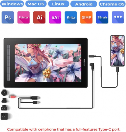 Tableta grafica XP-PEN Artist 16 GEN 2, 15.4" FHD Laminat, TILT, USB Type-C, 94% RGB, include Pen X3 Elite, Manusa, 10 varfuri de rezerva, Negru [3]