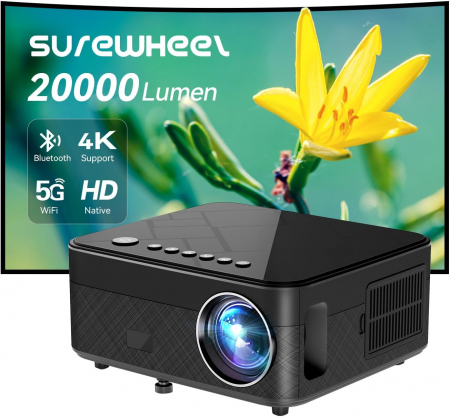 TV, Audio-Video & Foto - Videoproiector SUREWHEEL SW10 13000 Lumeni Mini 5G Proiector 4K Full HD 300 Inch Proiector Home Cinema, Zoom 4P & 4D/Filtru de praf/Proiector Bluetooth Compatibil cu Smartphone/PC/TV Stick/TV Box/HDMI