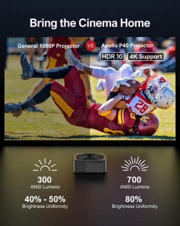 Videoproiector ULTIMEA Apollo P40 21000 lumeni 4k acceptat cu focalizare automata/Keystone, Full HD 1080P nativ Home Cinema [6]