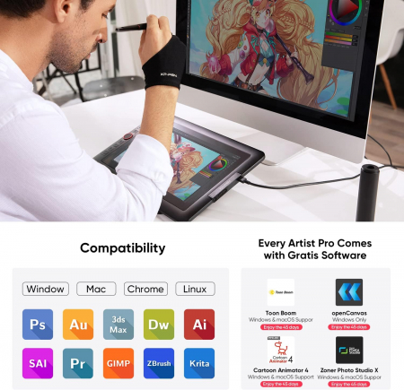 XP-PEN Artist 13.3 Pro,Tableta grafica, FHD, TILT, 8192 niveluri presiune, include Artrage 5, Manusa, 8 varfuri de rezerva [8]