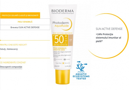 Protectie solara - Bioderma Photoderm Aquafluide Claire SPF50+ x 40 ml