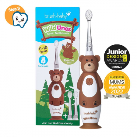 Igiena orala - Brush Baby WildOnes Periuta De Dinti Electrica Reincarcabila Bernie Bear 0-10 ani - BRB 239