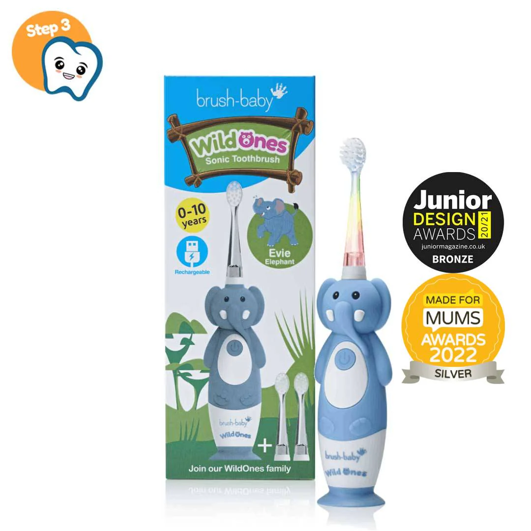 Igiena orala - Brush Baby WildOnes Periuta De Dinti Electrica Reincarcabila Evie Elephant 0-10 ani - BRB 238