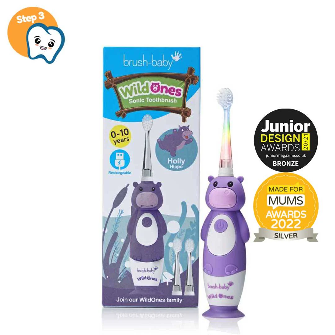 Igiena orala - Brush Baby WildOnes Periuta De Dinti Electrica Reincarcabila Holly Hippo 0-10 ani - BRB 236