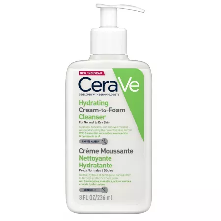 Ingrijire ten - CeraVe Crema de Curatare Spumanta si Hidratanta Pentru Piele Normal-Uscata x 236 ml