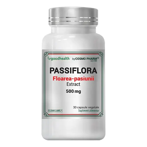 Afectiuni neurovegetative - Cosmo Pharm Good Health Passiflora Floarea Pasiunii Extract 500 mg x 30 cps. veg.