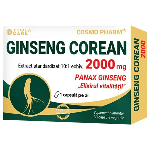Antistres si anxietate - Cosmo Pharm Total Care Ginseng Corean 2000 mg x 30 cps. vegetale