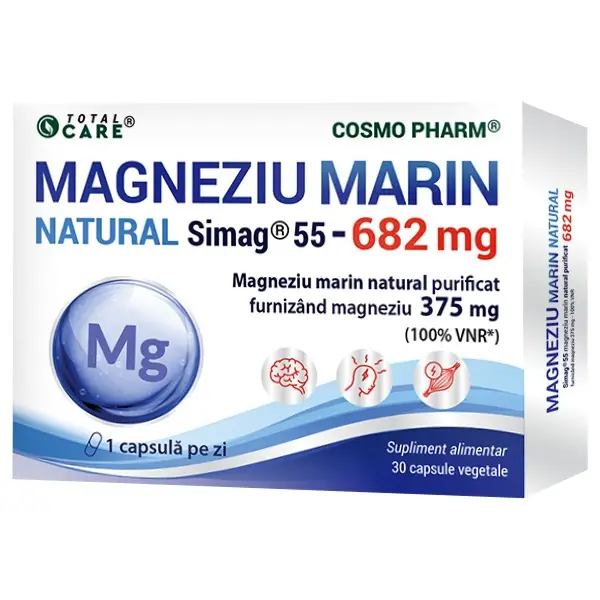 Vitamine si minerale - Cosmo Pharm Total Care Magneziu Marin Natural SiMag 55 - 682 mg x 30 cps. veg.