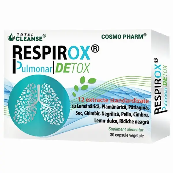 Afectiuni respiratorii - Cosmo Pharm Total Cleanse Respirox Pulmonar Detox 750 mg x 30 cps. veg.