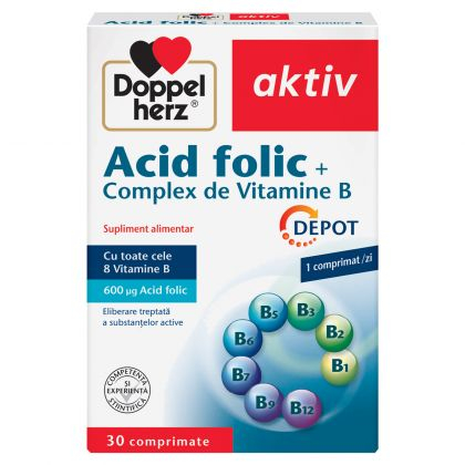 Antistres si anxietate - Doppelherz Aktiv Acid Folic + Complex De Vitamine B x 30 cpr.
