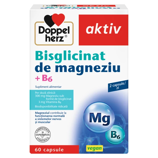 Antistres si anxietate - Doppelherz Aktiv Bisglicinat De Magneziu + B6 x 60 cps.