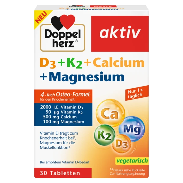 Suplimente alimentare/Dispozitive medicale - Doppelherz Aktiv D3 + K2 + Ca + Mg x 30 compr.