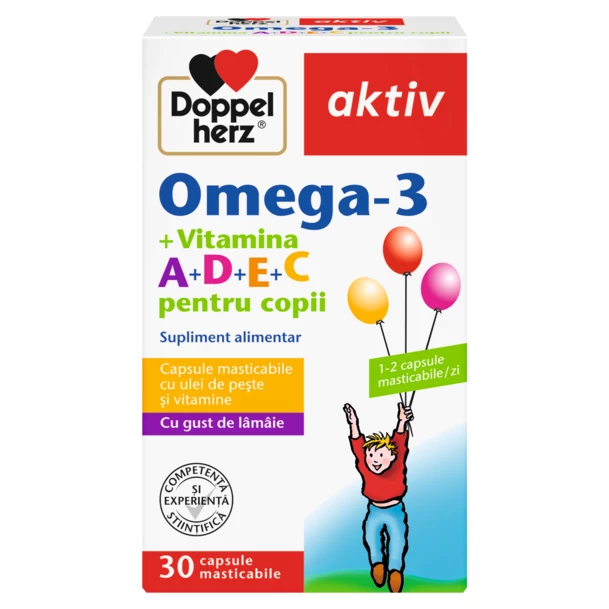 Vitamine si minerale - Doppelherz Aktiv Omega-3 + Vitamina A+D+E+C Pentru copii x 30 cps. masticabile