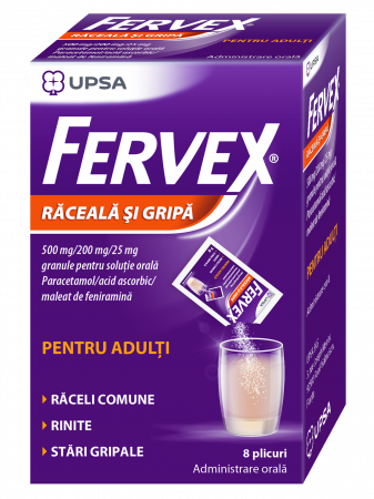 Raceala si gripa - Fervex Raceala Si Gripa Pentru Adulti 500mg/200mg/25mg Granule Pentru Solutie Orala x 8 pl.