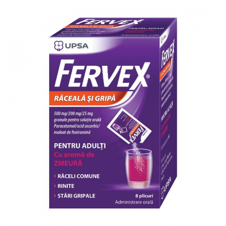 Raceala si gripa - Fervex Raceala si Gripa Cu Aroma De Zmeura 500 mg/200 mg/25 mg x 8 pl.