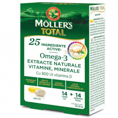 Afectiuni circulatorii - Moller's Total Omega 3 x 14 cps. moi + 14 cpr. filmate