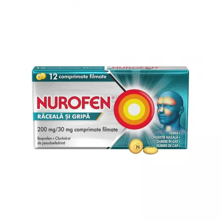 Raceala si gripa - Nurofen Raceala si Gripa 200mg/30mg x 12 cpr. film.