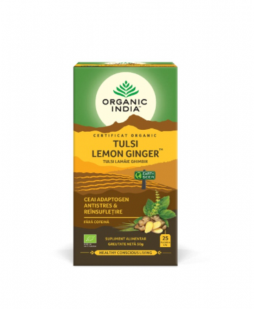 Ceaiuri - Organic India Tulsi Lamaie Ghimbir Ceai Adaptogen Antistres & Reinsufletire x 25 plicuri