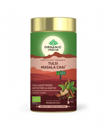Ceaiuri - Organic India Tulsi Masala Chai Ceai Adaptogen Relaxant & Regenerant x 100 g