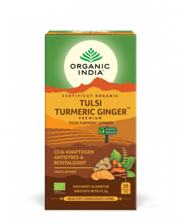 Ceaiuri - Organic India Tulsi Turmeric Ghimbir Ceai Adaptogen Antistres & Revitalizant x 25 plicuri
