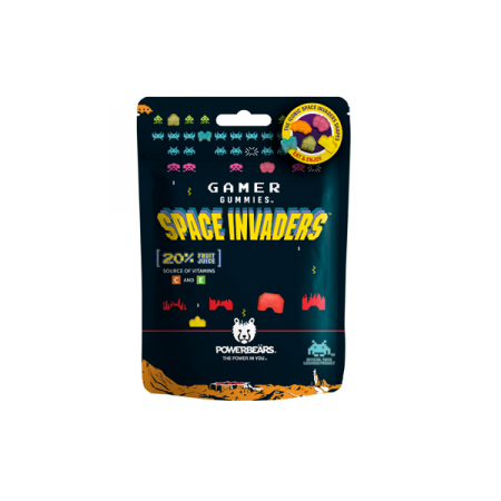 Jeleuri - Powerbears Jeleuri Gumate Space Invaders 20% Suc Din Fructe Cu Vitamina C Si Vitamina E x 125 g