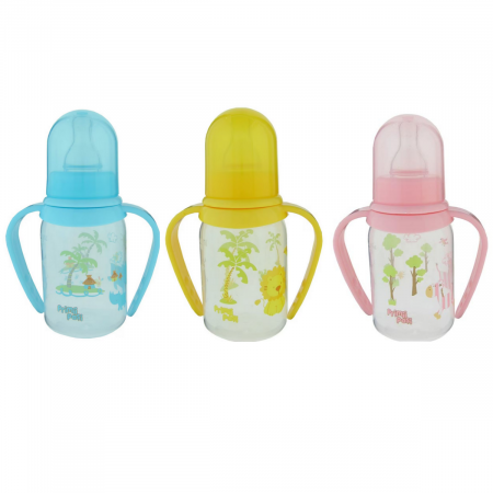 Puericultura - Primii Pasi Biberon Polipropilena Decorat Cu Manere Si Capac Anti-Curgere 0-3 Luni x 125 ml