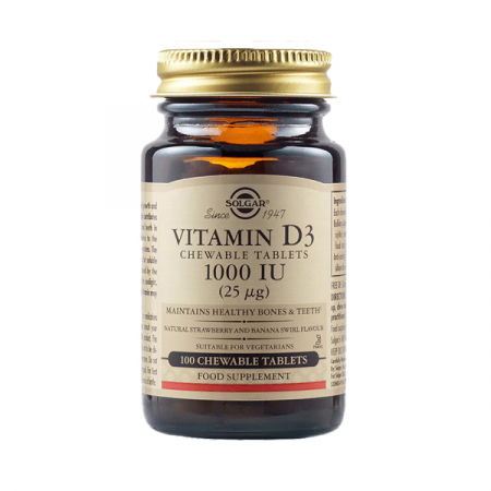 Afectiuni osteo-musculo-articulare - Solgar Vitamina D3 1000 IU x 100 tb. masticabile