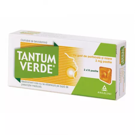 Dureri in gat - Tantum Verde Cu Portocala Si Miere 3 mg x 20 pastile