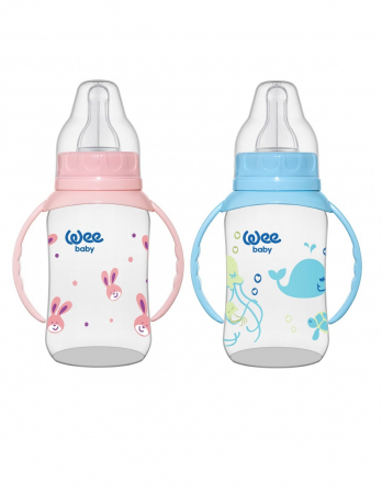 Puericultura - Wee Baby Biberon Cu Manere Si Tetina Silicon Rotunda x 150 ml