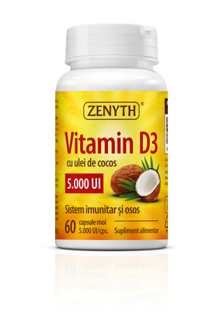 Afectiuni osteo-musculo-articulare - Zenyth Vitamina D3 5000 UI Cu Ulei De Cocos x 60 cps. moi