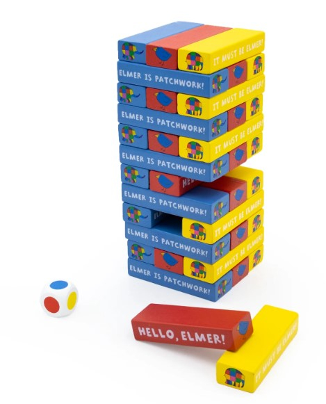 Elmer Tumble Tower Game - Wooden Stacking Set With Dice [2]