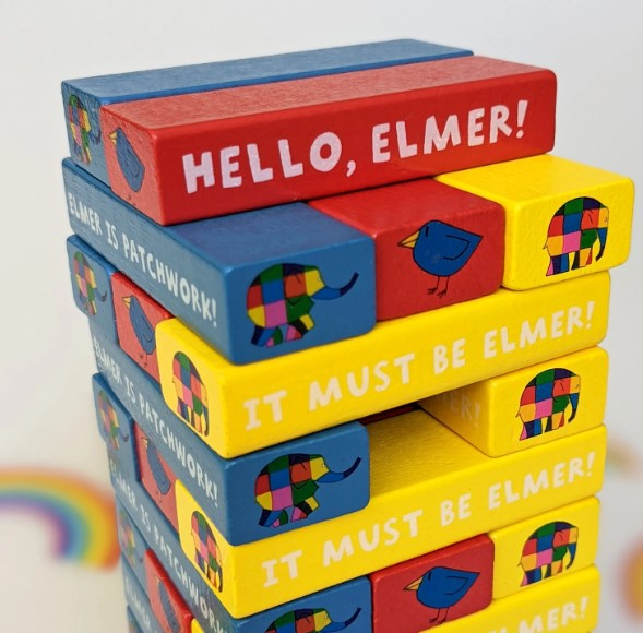 Elmer Tumble Tower Game - Wooden Stacking Set With Dice [3]