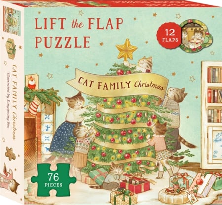 Craciun /Iarna - Puzzel cu clapete plus carte Cat Family Christmas Lift-The-Flap Puzzle: Count Down to Christmas