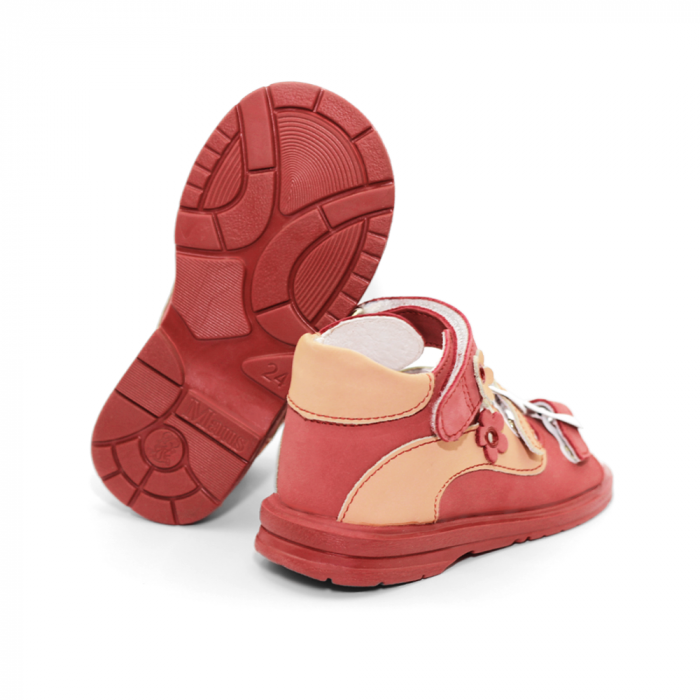 Sandale supinate, cu scai, din piele, pentru fete, model cu floare [4]