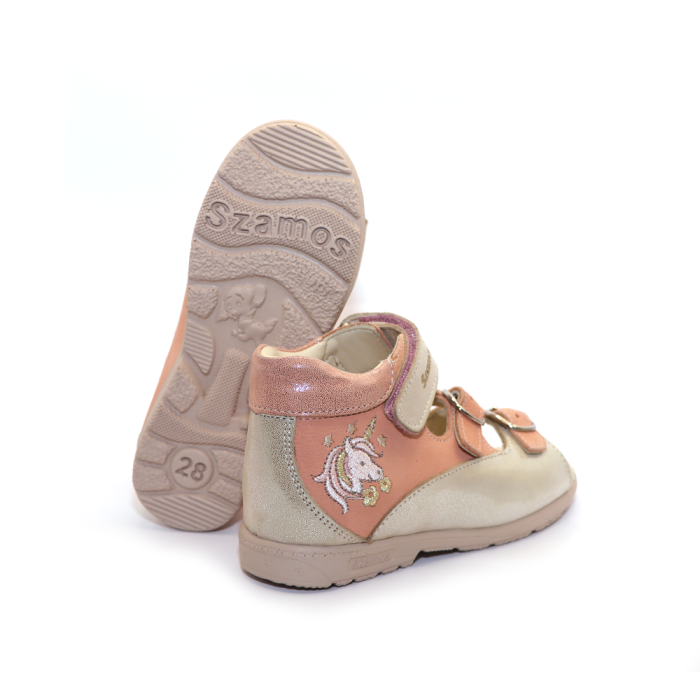 Sandale supinate, cu scai și cataramă, pentru fete, model cu unicorn [4]
