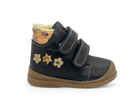 Ghete - Pantofi supinați, căptușite, pentru fete, model cu floare