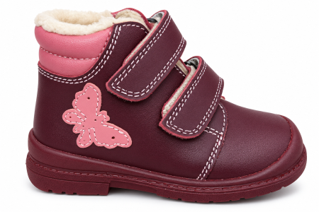 Ghete - Pantofi supinați, căptușite, pentru fete, model cu fluture