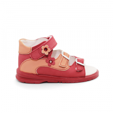 Sandale - Sandale supinate, cu scai, din piele, pentru fete, model cu floare